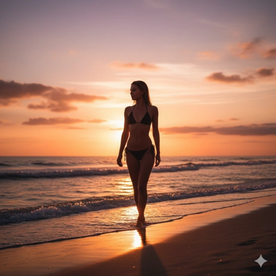 Bikini Portrait with Sunset Lighting and Warm Tones