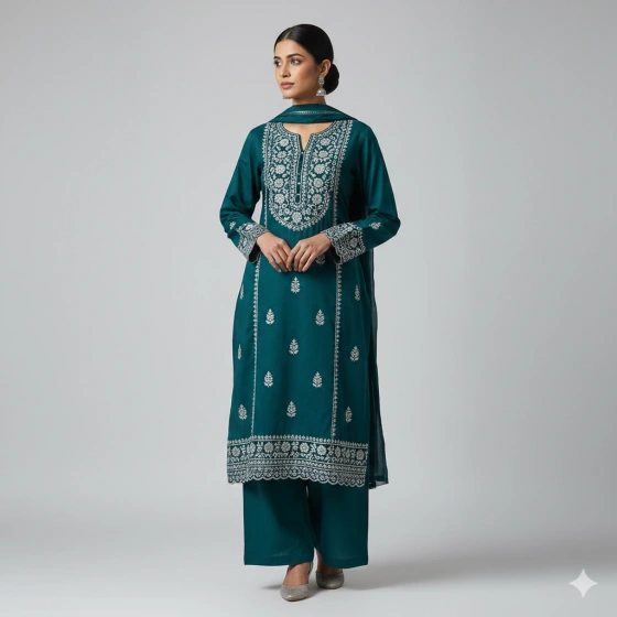 13. Traditional Shalwar Kameez Look with Neutral Background