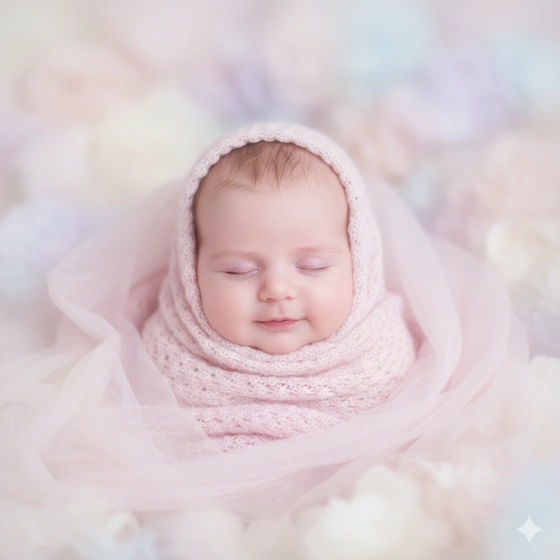Baby Girl Portrait with Soft Pink and Pastel Colors