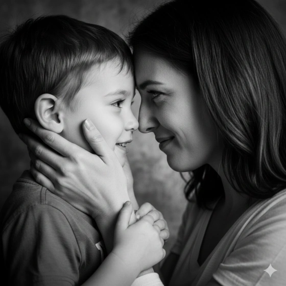 11. Black and White Emotional Mother and Son Portrait