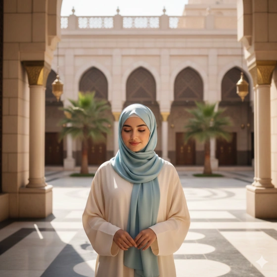 Girl in Madina Courtyard with Serene Expression and Natural Light