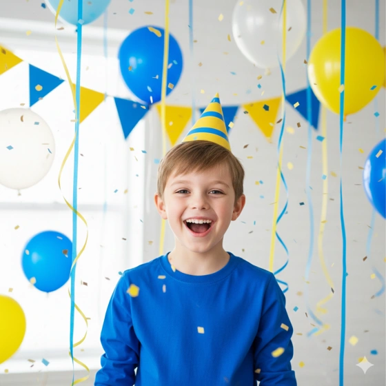 Boy Kid Birthday Look with Blue and Yellow Theme