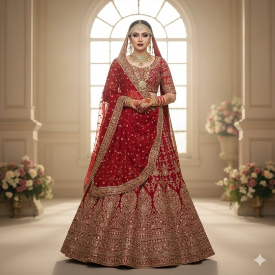 4. Elegant Pakistani Bride Wearing Heavy Dupatta Style