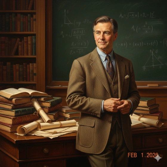 5. Elegant Teacher Portrait with Books and Blackboard