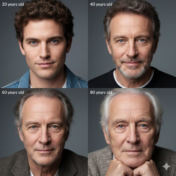 Young to Old Age Progression Portrait Prompt