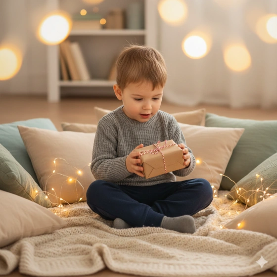 Indoor Boy Kid Birthday Photo with Cozy Setup