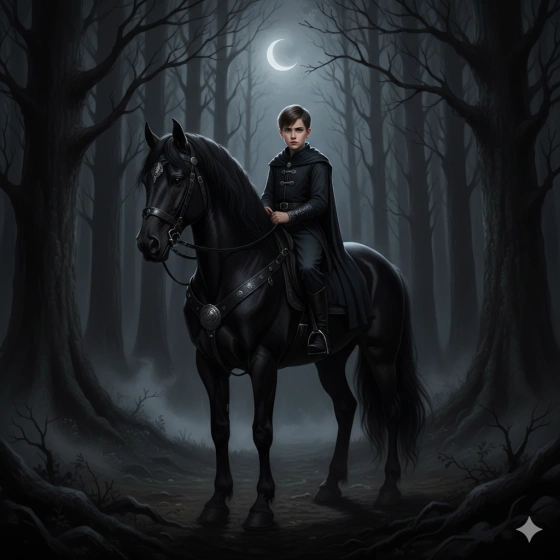 12. Boy on Black Horse AI Photo Prompt with Dark Theme