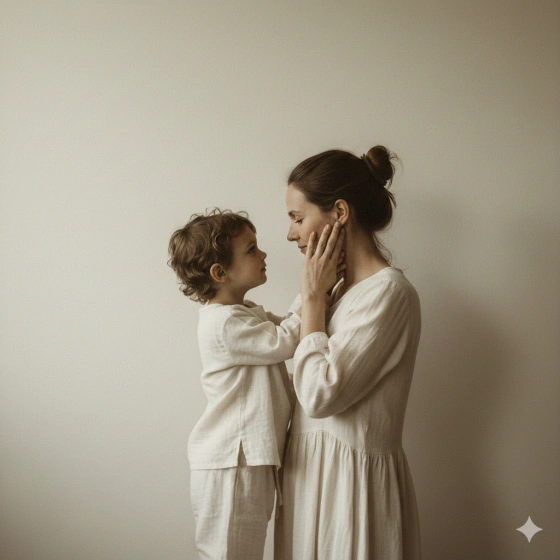 10. Minimalist Mother and Son Photo with Soft Lighting