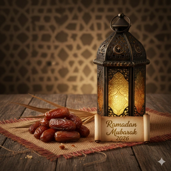 Traditional Ramadan Mubarak 2026 Dates and Lantern Image