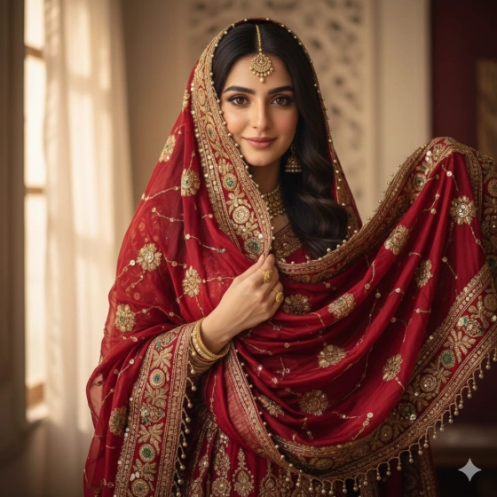 18. Bridal Dupatta Draped Pakistani Style Portrait