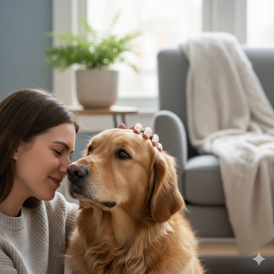 Dog and Human Portrait with Calm and Happy Mood