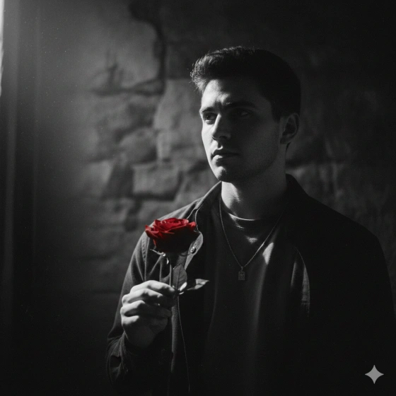 Cinematic Boy Rose Portrait with Moody Lighting