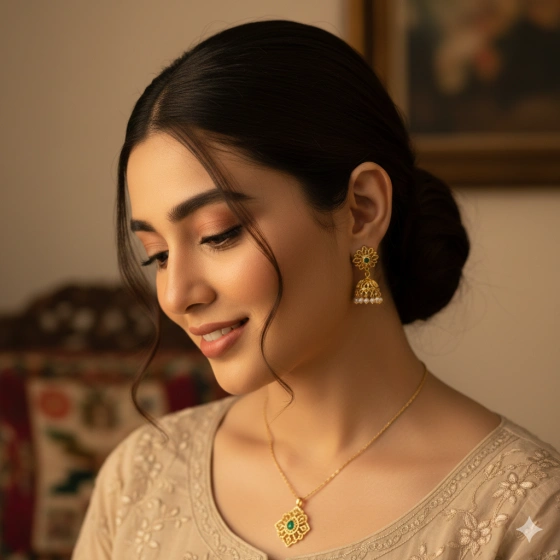 Pakistani Girl Photo with Simple Traditional Jewelry