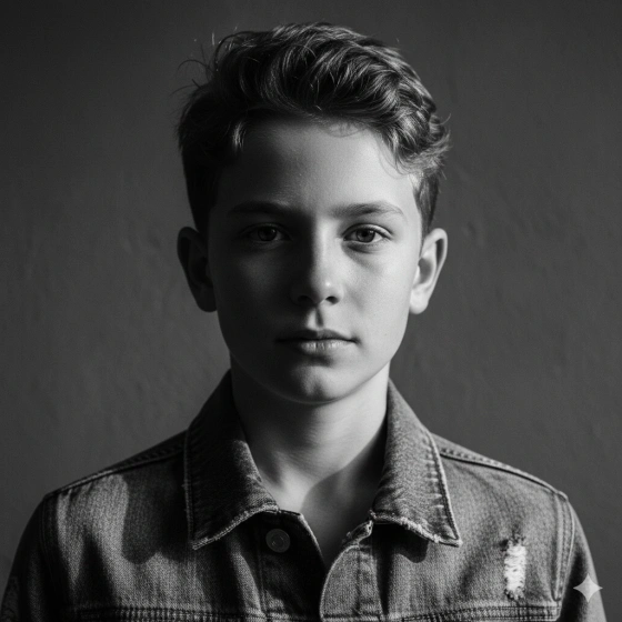 Black and White Boy Image with Sharp Focus and Texture