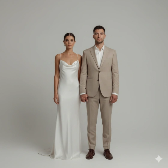 10. Minimalist Wedding Couple Portrait with Neutral Tones