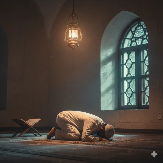 Peaceful Ramadan Prayer Scene at Night