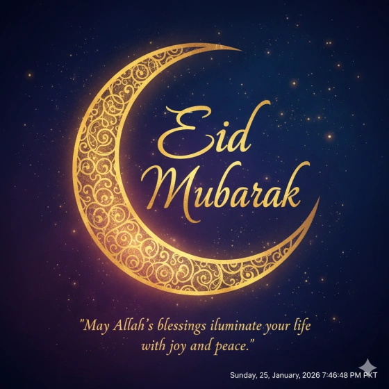 Stylish Eid Mubarak Quote Image with Crescent Moon Theme