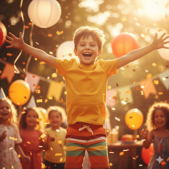 Energetic Boy Kid Birthday Portrait with Warm Tones