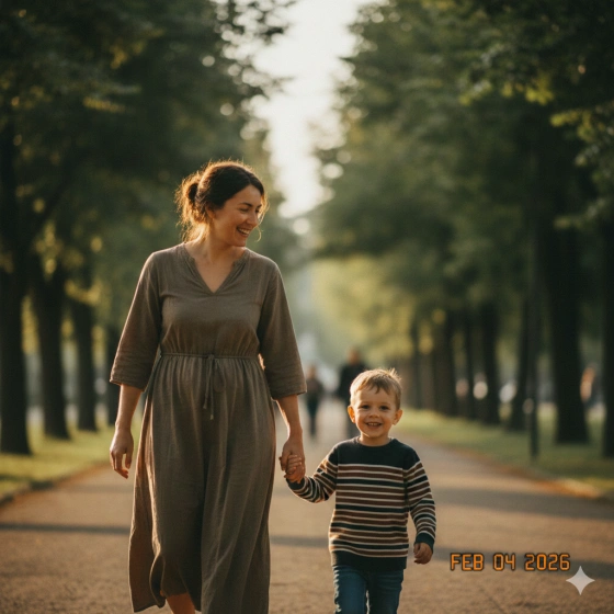 18. Mother and Son Walking Together Candid Photo