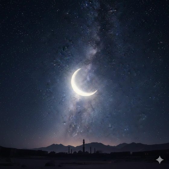 Night Sky Ramadan Image with Stars and Crescent