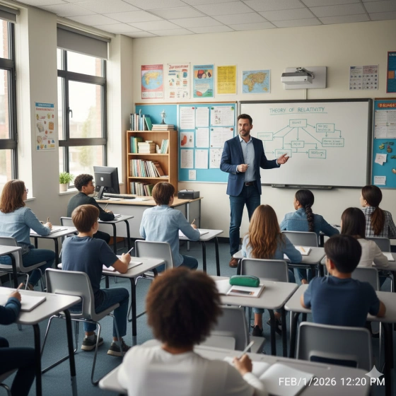 15. Teacher Standing Confidently in Classroom