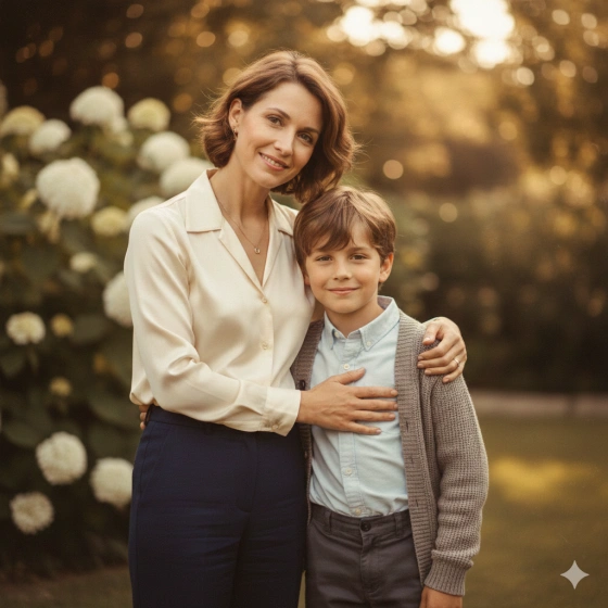 15. Elegant Mother and Son Portrait for Family Album