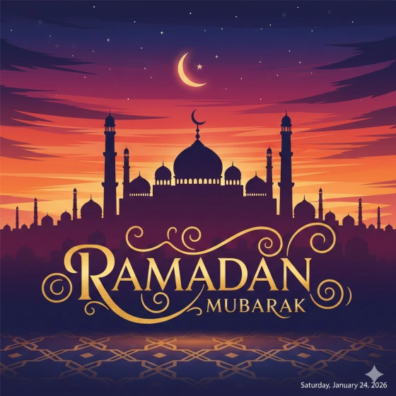 Ramadan Mubarak Image with Mosque Silhouette