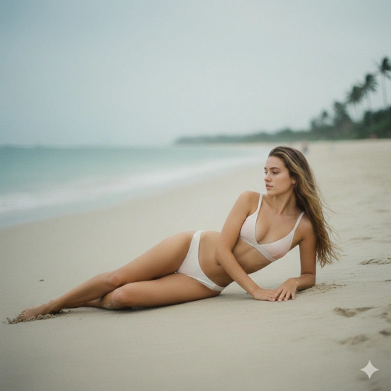 Aesthetic Bikini Portrait with Soft Colors and Calm Mood