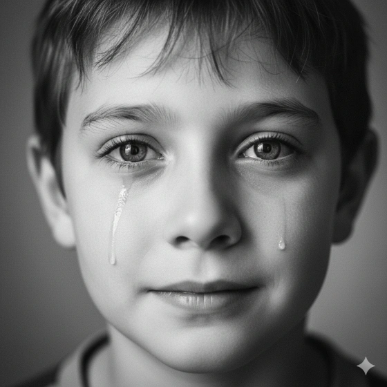 Emotional Black and White Boy Close‑Up Shot
