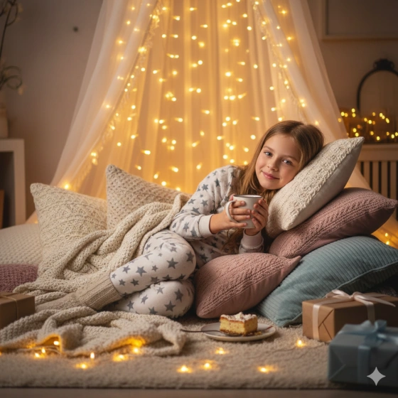 Indoor Birthday Girl Photo with Cozy Setup