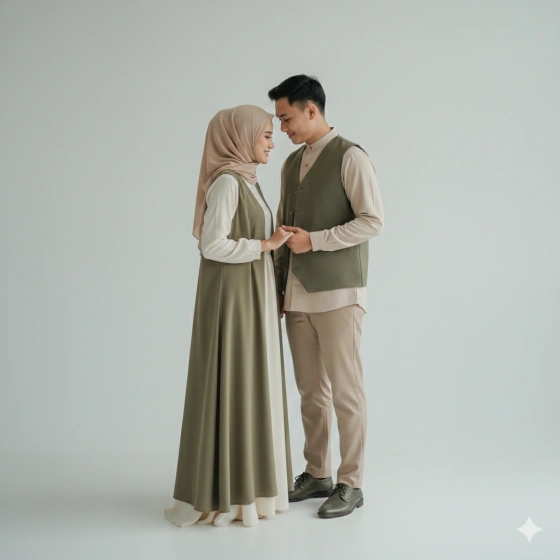 Muslim Couple Wearing Coordinated Modest Outfits