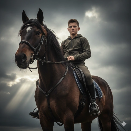 11. Strong Boy Riding Horse Portrait with Confidence