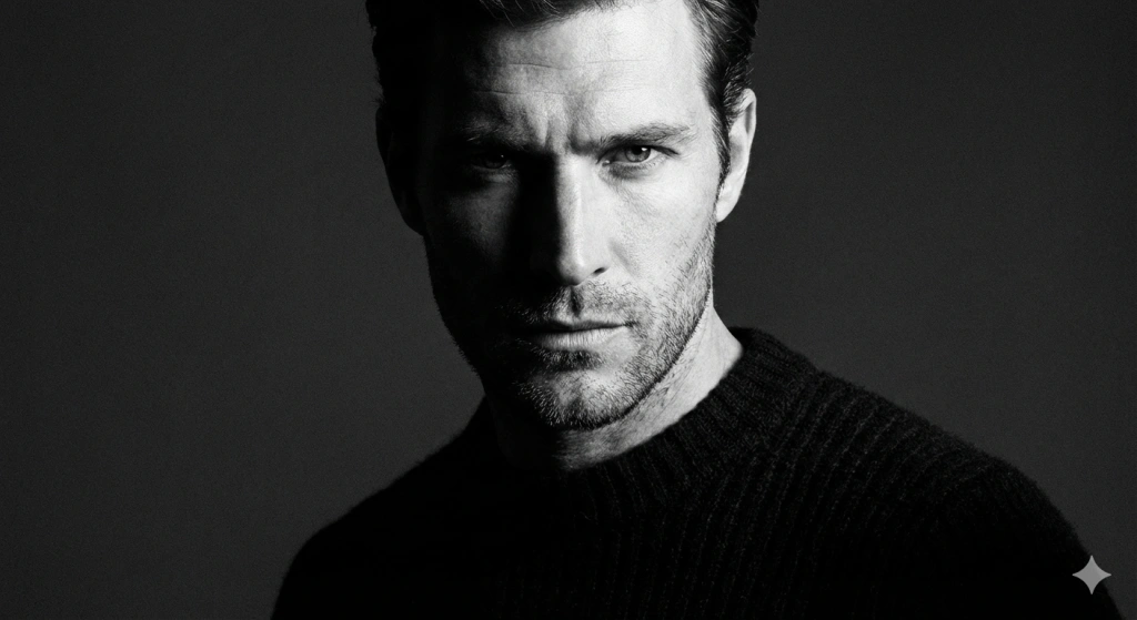 Masculine Black and White Portrait Prompt