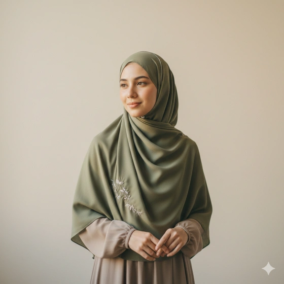 2. Elegant Muslim Woman Photo with Calm Expression and Clean Background