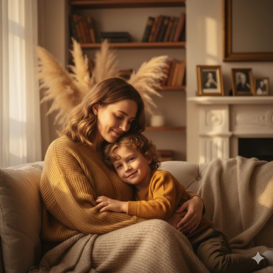19. Warm Tone Family Portrait Mother and Son