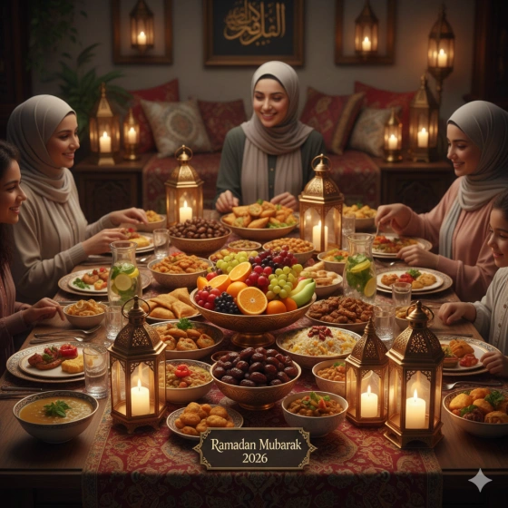 Beautiful Ramadan Mubarak 2026 Iftar Table Scene