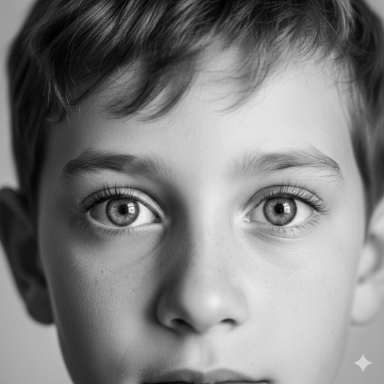 High‑Detail Black and White Boy Face Shot