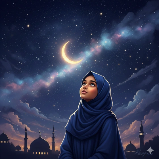 Ramadan Girl DP with Spiritual Night Sky Theme
