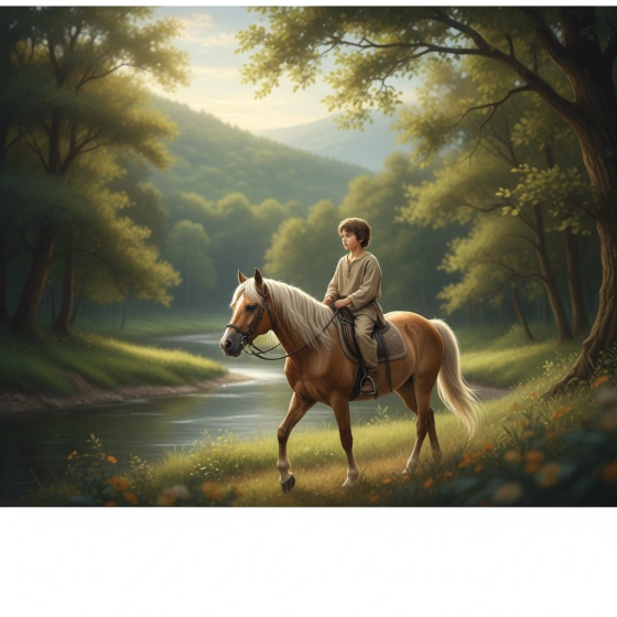 22. Young Boy Horse Riding Prompt with Natural Background