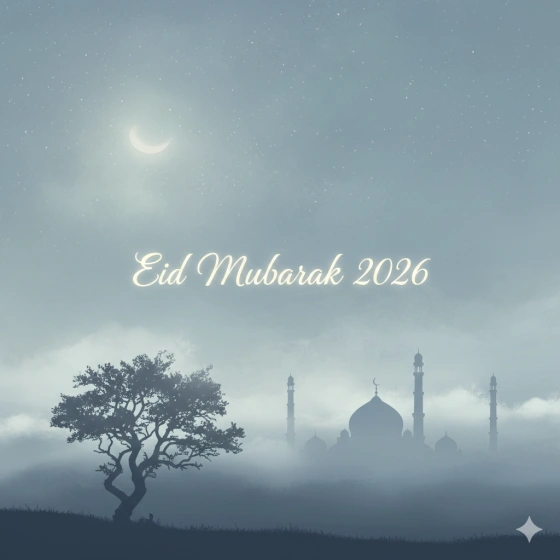 Serene Eid Mubarak 2026 Moonlight Background