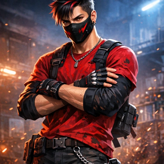 Free Fire Boy Character with Mask and Attitude