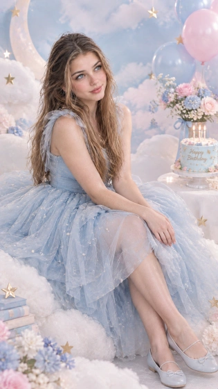 Pastel cloud birthday fantasy portrait