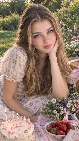Dreamy flower garden birthday picnic portrait