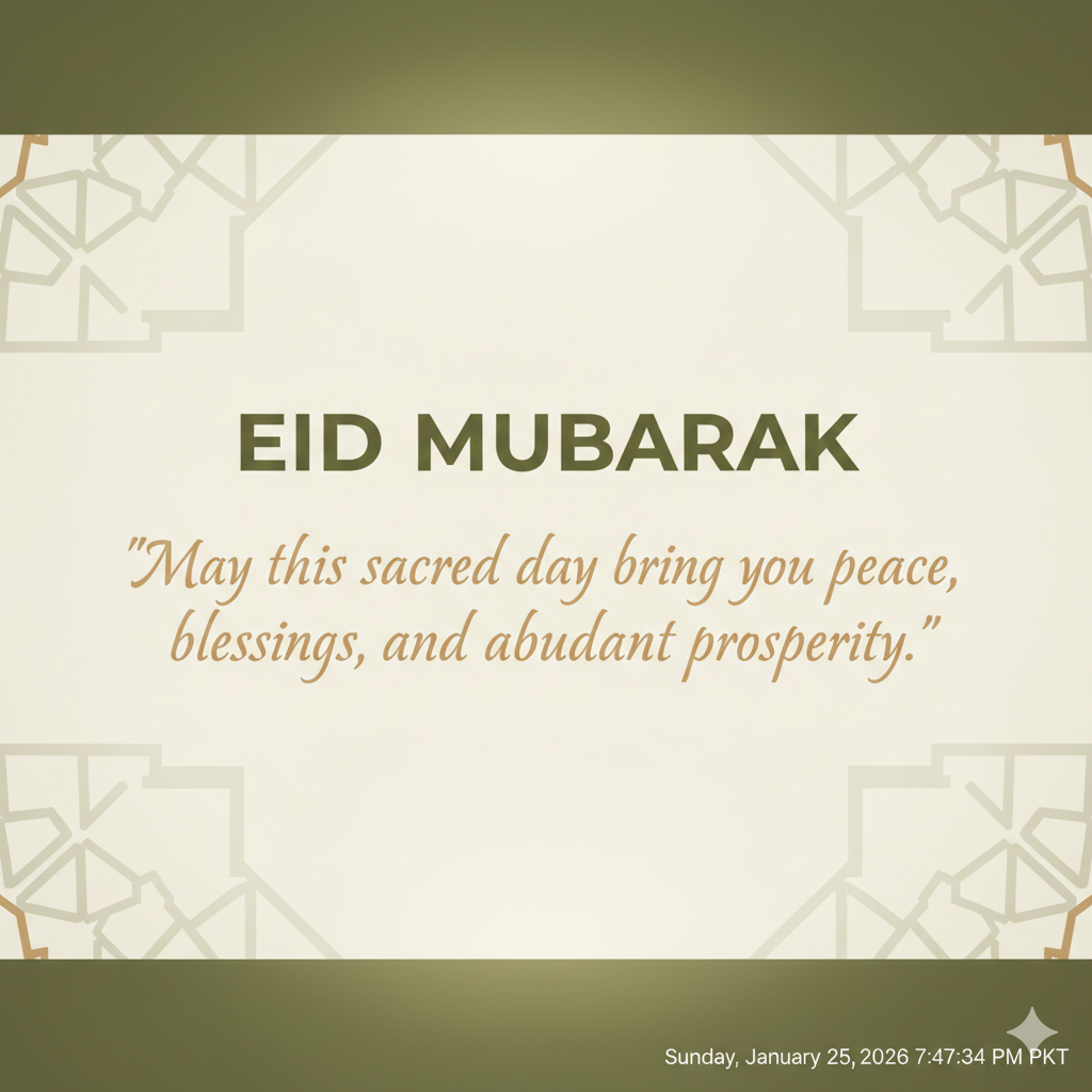 Modern Eid Mubarak Image with Peace and Blessings Quote