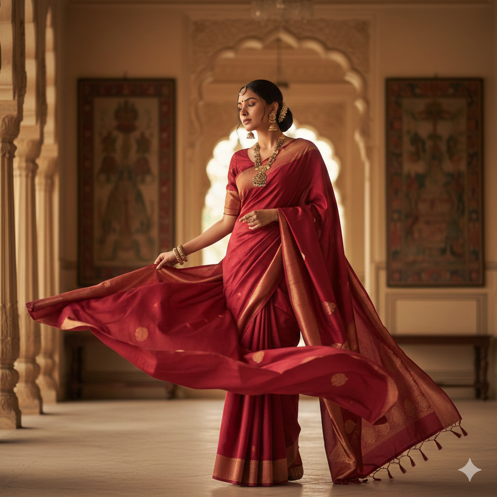 Elegant Girl in Silk Saree with Graceful Pose