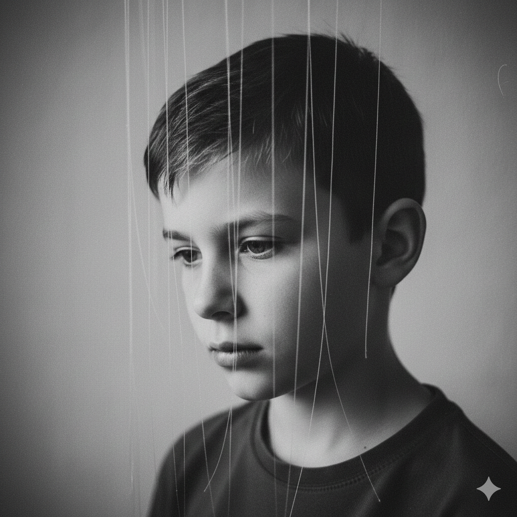 Artistic Black and White Boy Portrait with Grain Effect