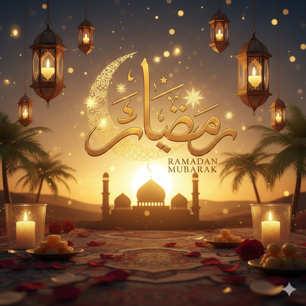 Ramadan Mubarak Image with Warm Golden Glow