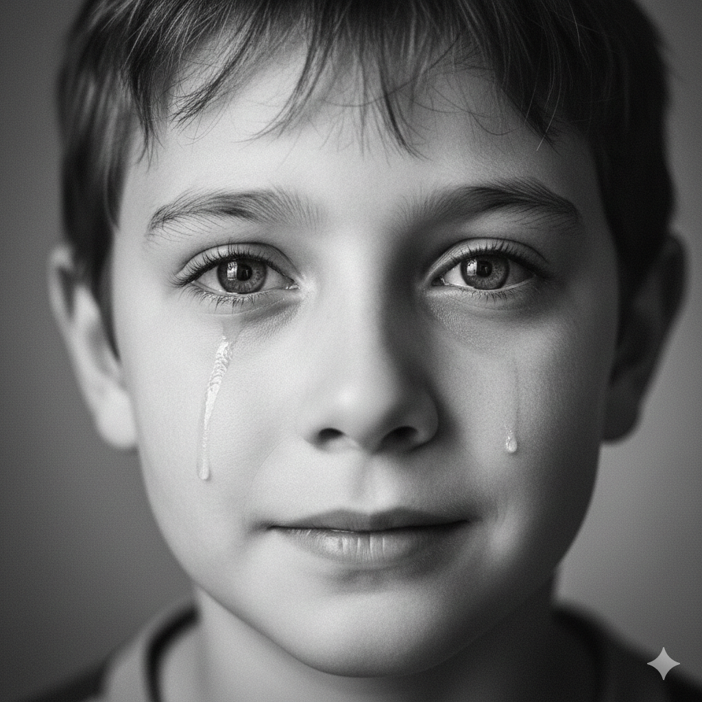 Emotional Black and White Boy Close‑Up Shot