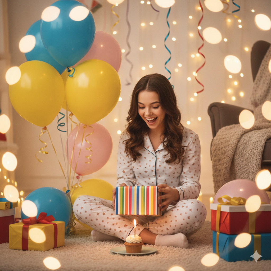 Birthday Girl Sitting Pose with Party Decorations