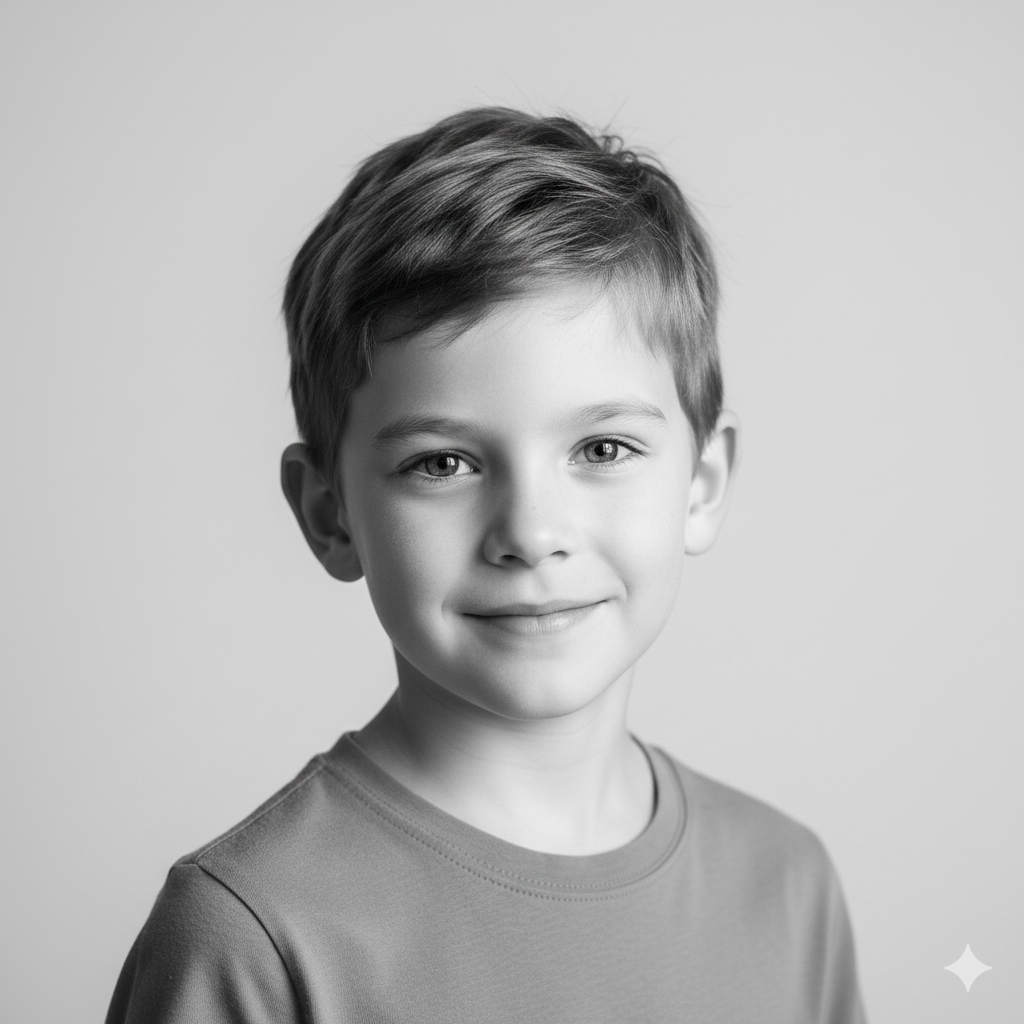 Simple and Clean Black and White Boy Portrait